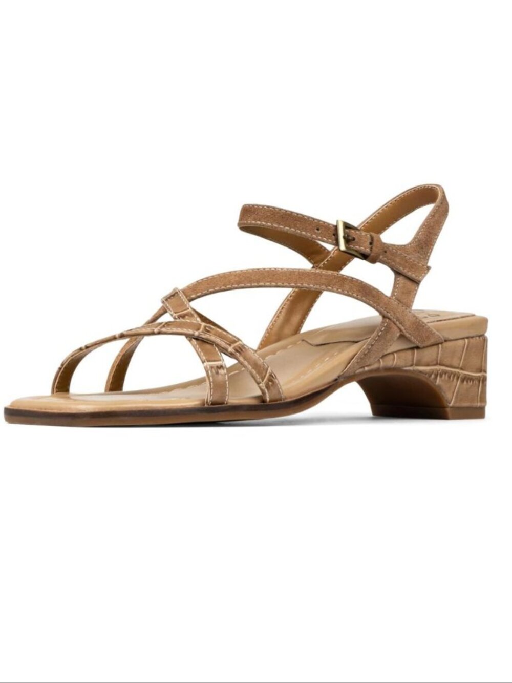 Donald Pliner Cecilia Strapy Sandals Size 9 Low Heel Tan Croc Suede Leather NEW
